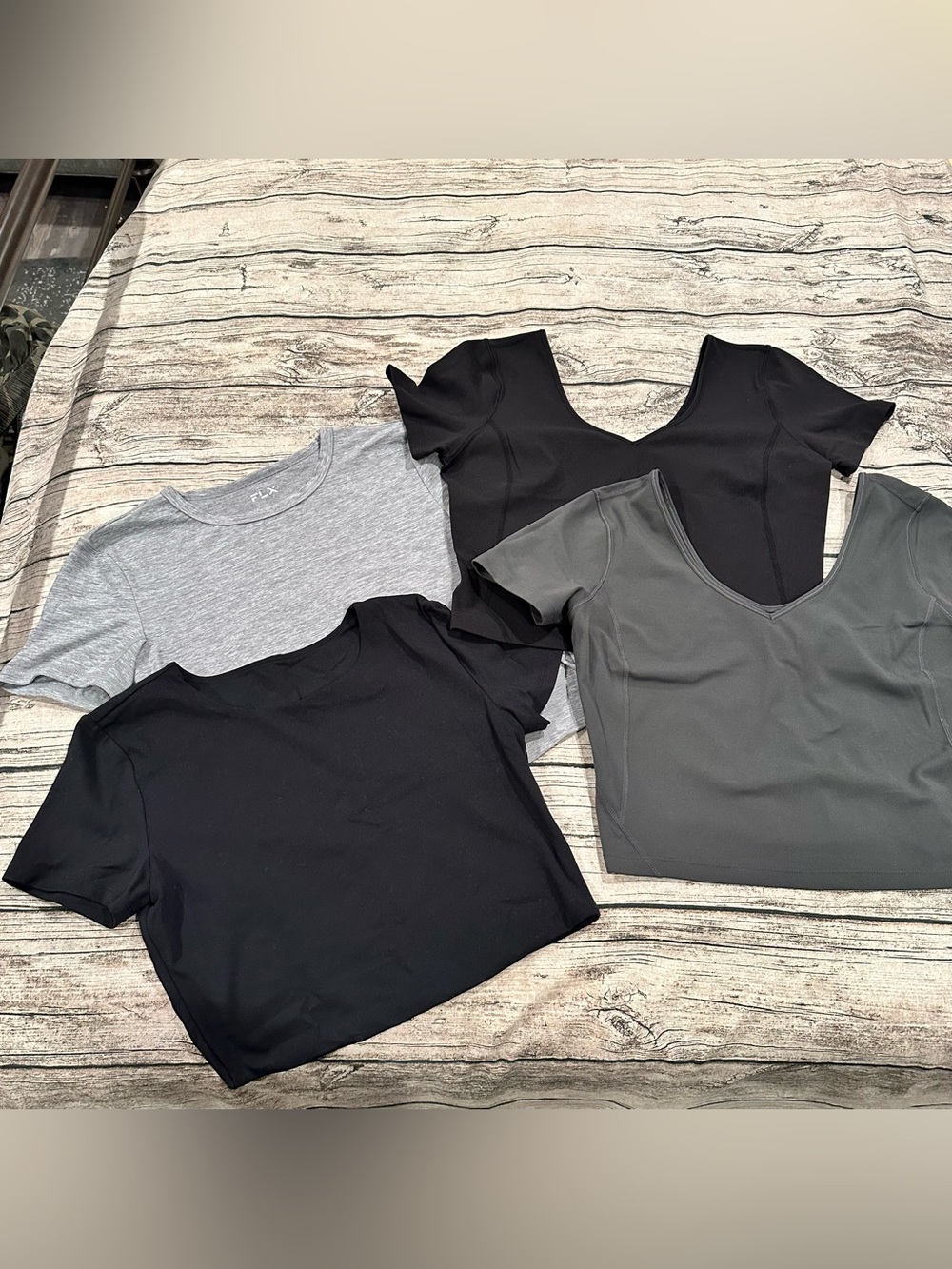 Lot of 4 Athletic Crop Tops Black, Gray, Charcoal, FLX, CRZ Yoga & Amazon Large